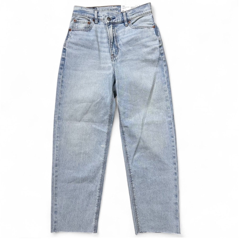 NEW American Eagle Strigid Highest Rise Baggy Straight Jeans 00 Short Light Blue